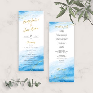 Blue Sky Winter Wedding Program Template, Program For Wedding, Printable Wedding Ceremony Timeline, Editable Wedding Program, PDF, JPG, PNG