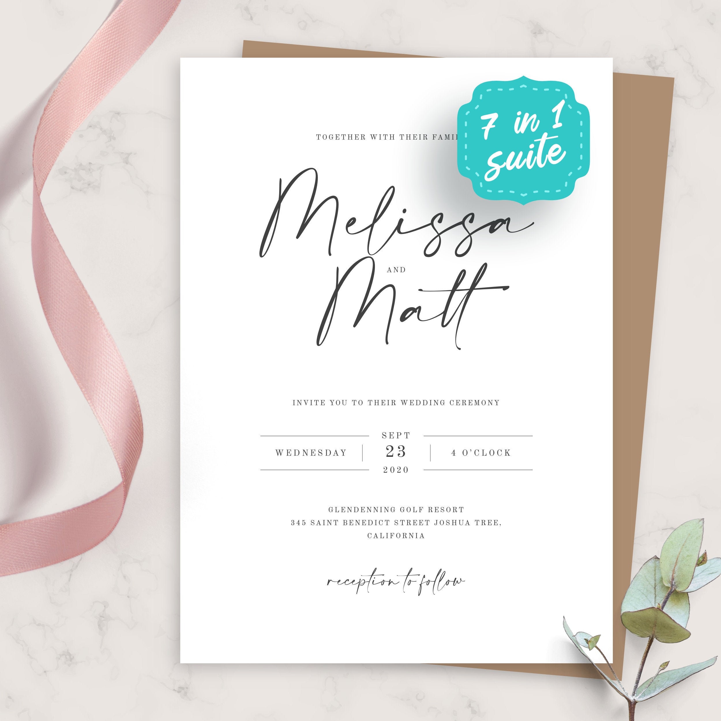 Wedding Invite, Simple Minimalist Wedding Invitation Suite, Printable…