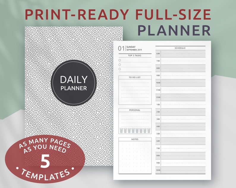 Printable Daily Planner 2022 2023 Agenda Inserts Day Etsy