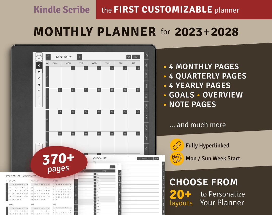 2024 2029 Kindle Scribe Monthly Calendar 5 Years, Hyperlinked Digital
