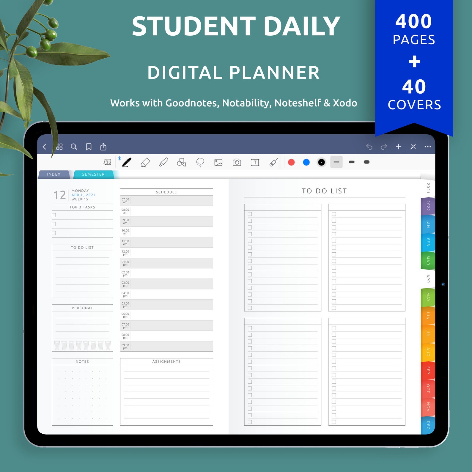 Digital Student Daily Planner for Goodnotes Notability Etsy