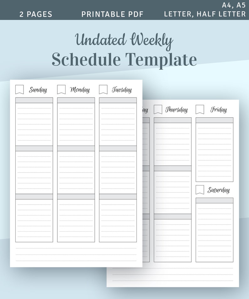 undated weekly schedule template week on 2 pages planner
