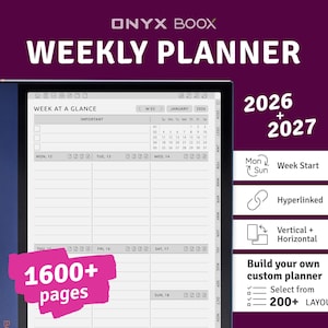 2026 + 2027 BOOX Note Air Weekly Planner: Hyperlinked Digital PDF Template