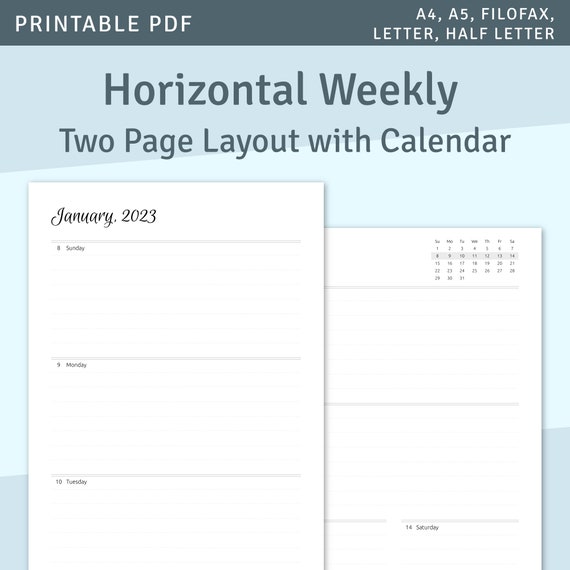 Pianificatore settimanale orizzontale stampabile, diario 2024-2025, modello  di calendario settimanale con layout di due pagine, diario accademico,  pianificatore A5 Inserisci PDF -  Italia