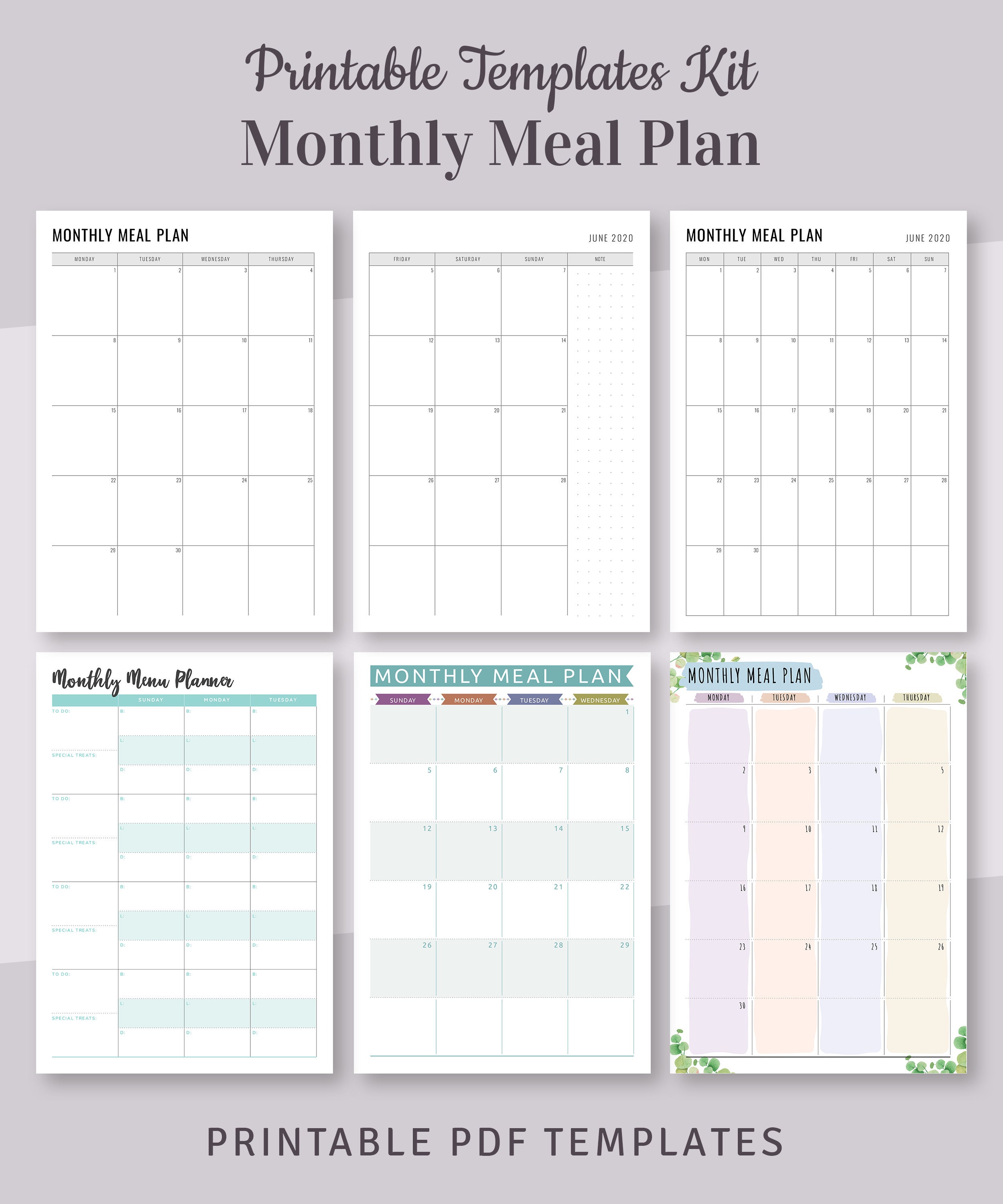 Meal Planner Templates Pack 30 in 1 Bundle Monthly Meal Plan | Etsy
