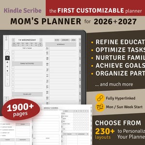 2026 + 2027 Mom's Planner for Kindle Scribe: Hyperlinked Digital PDF (Digital Download)