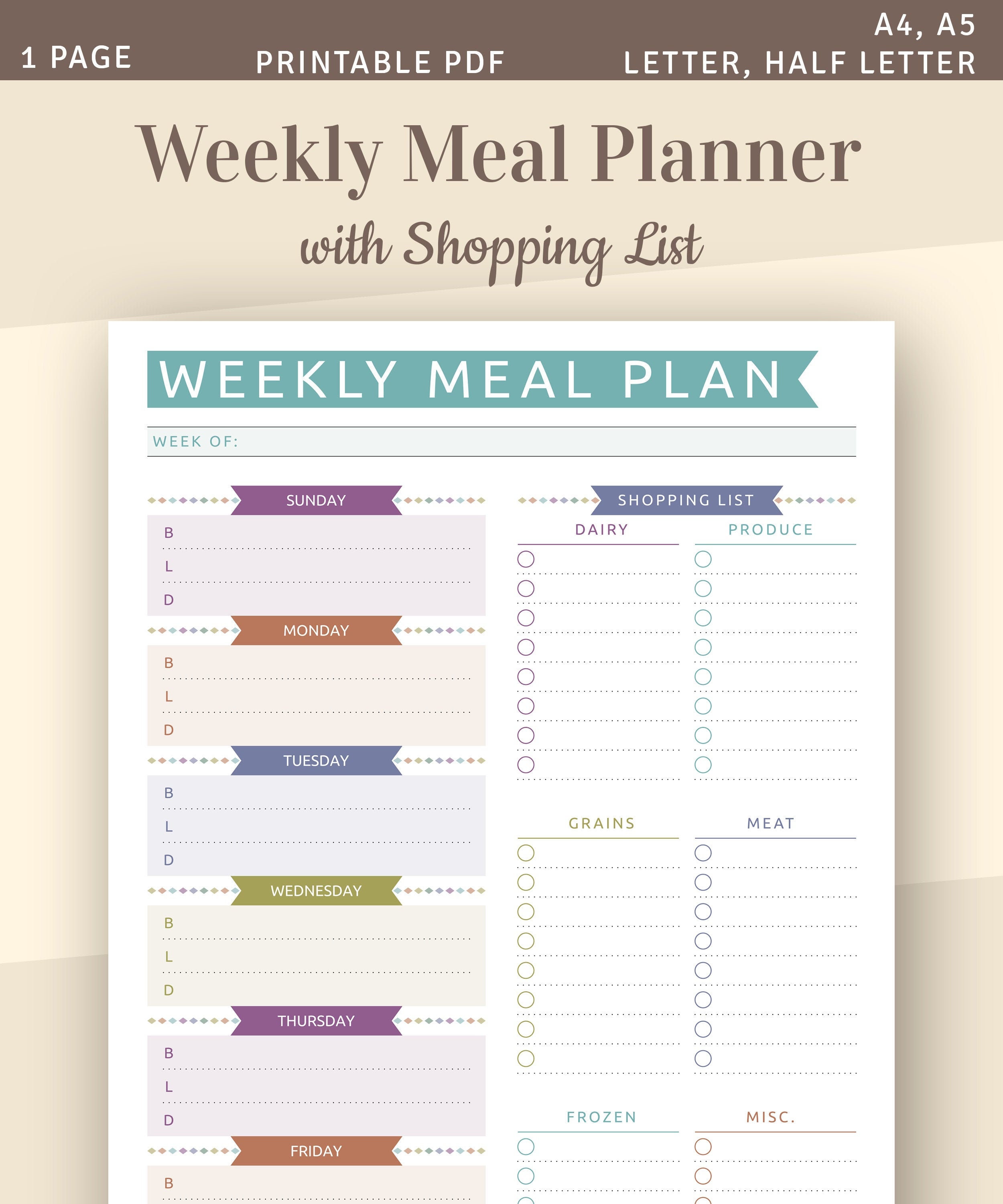 Decorably 52 Sheets Pastel Undated Weekly Meal Planner and
