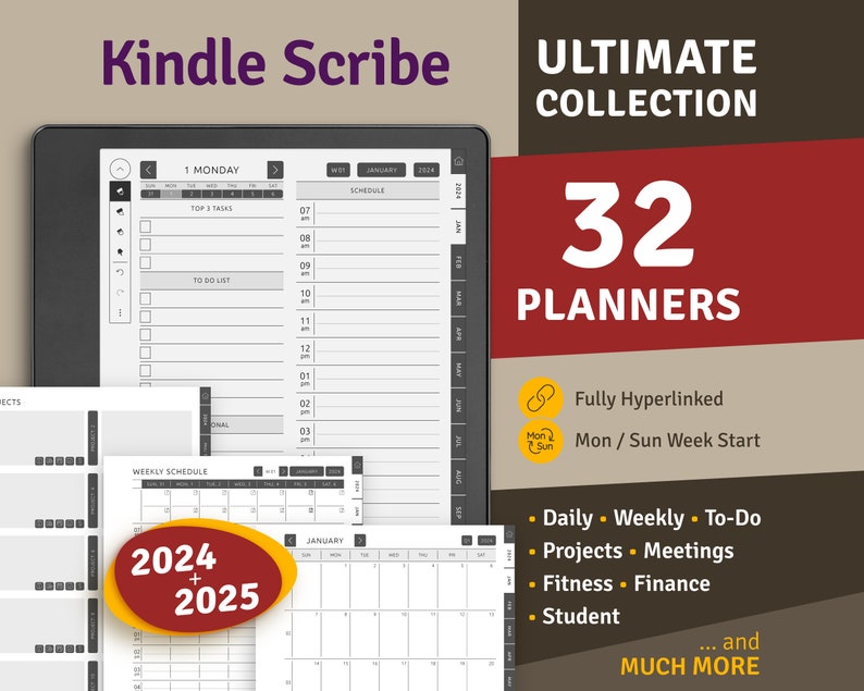 Kindle Scribe Digital Planner Bundle 2024 2025 Ultimate Collection Pack, Kindle templates, planners, meetings notes, to do, daily, fitness image 1