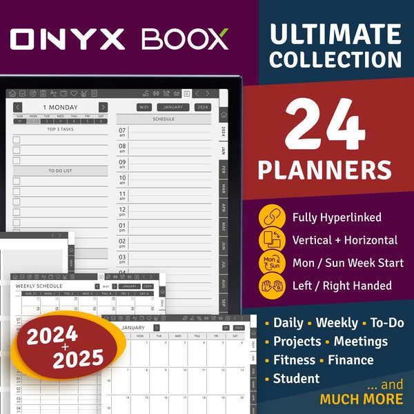 BOOX Note Air Digital Planner Bundle 2024 + 2025 Ultimate Collection Pack, Boox-Vorlagen, Planer, Journals, Besprechungsnotizen, täglich