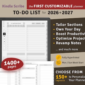 2026 + 2027 Kindle Scribe To-Do List Planner, Customizable Hyperlinked Planner PDF