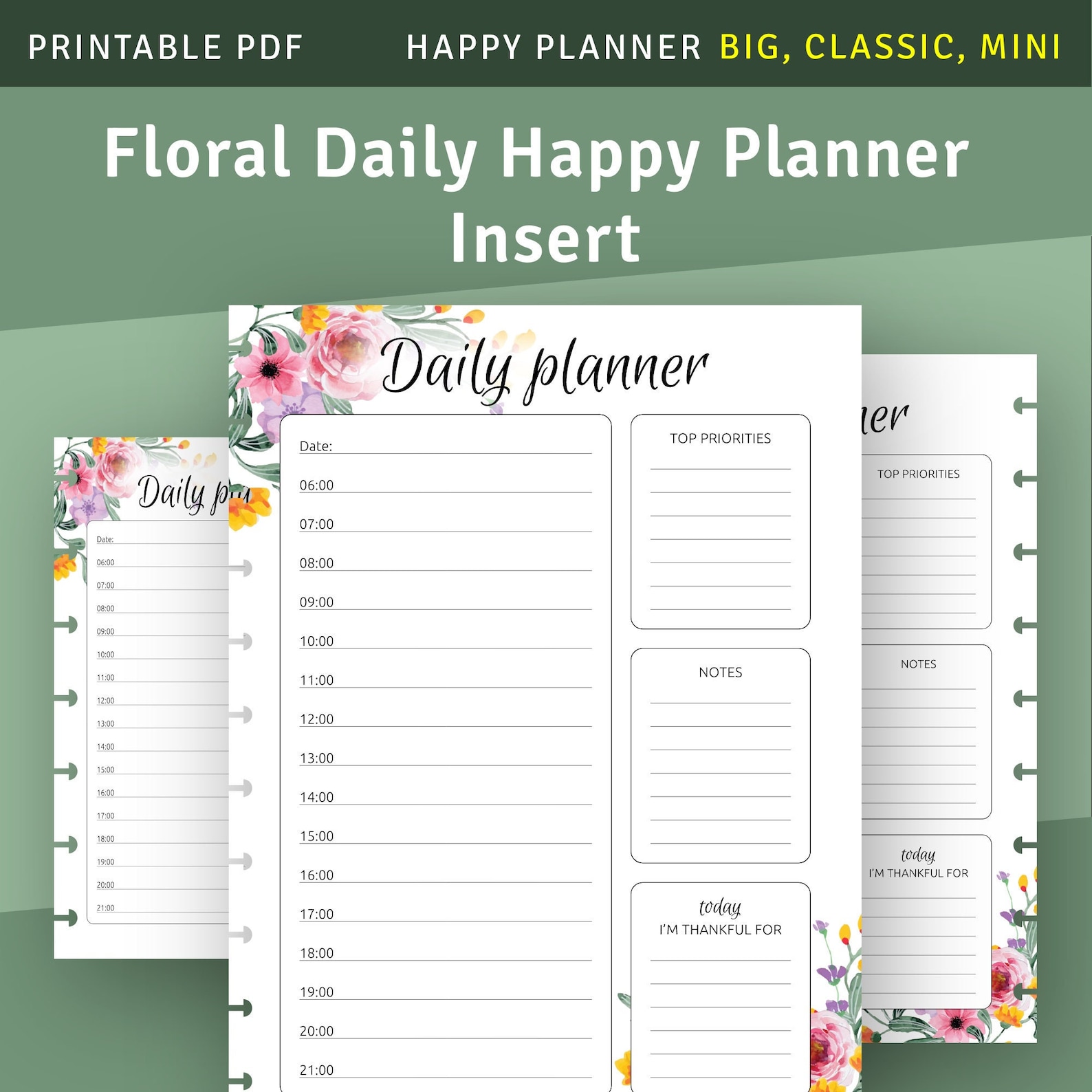 Daily Hourly Happy Planner Template Printable Inserts for | Etsy