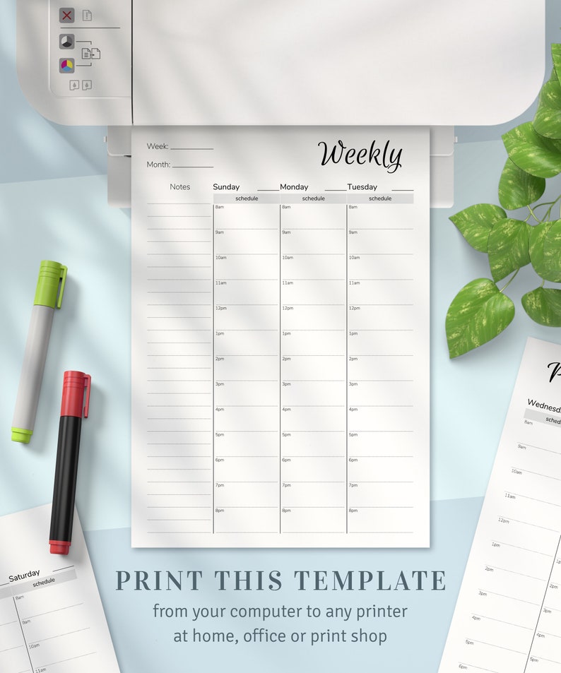 Weekly Hourly Planner Template Twopages Weekly Schedule Etsy UK