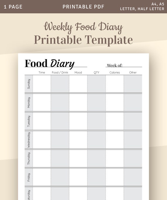 Weekly Food Journal Template from i.etsystatic.com