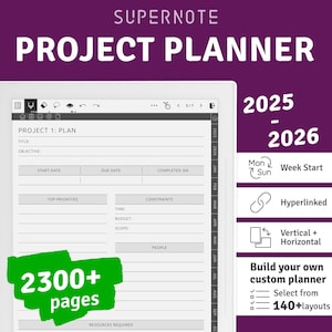Supernote Project Planner, Business Project Management Planner, Project Tracker & Organizer, Meeting Notes