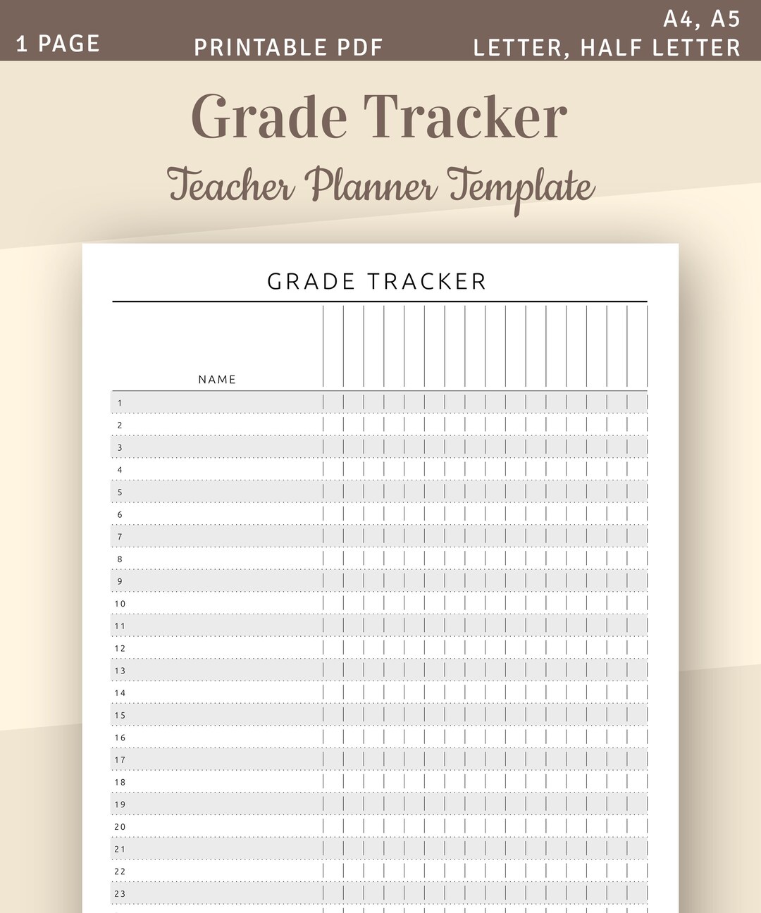 Printable Grade Tracker Template Teacher Grade Log Sheet Class