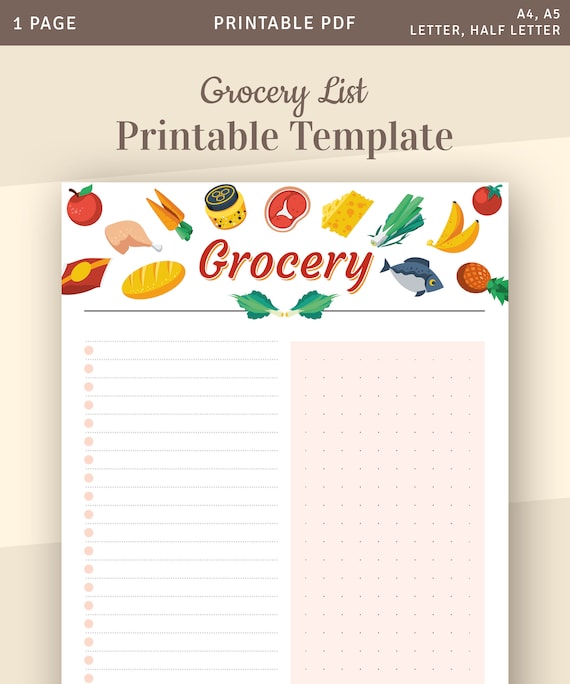 Grocery List Printable Template Blank Shopping List Instant - Etsy