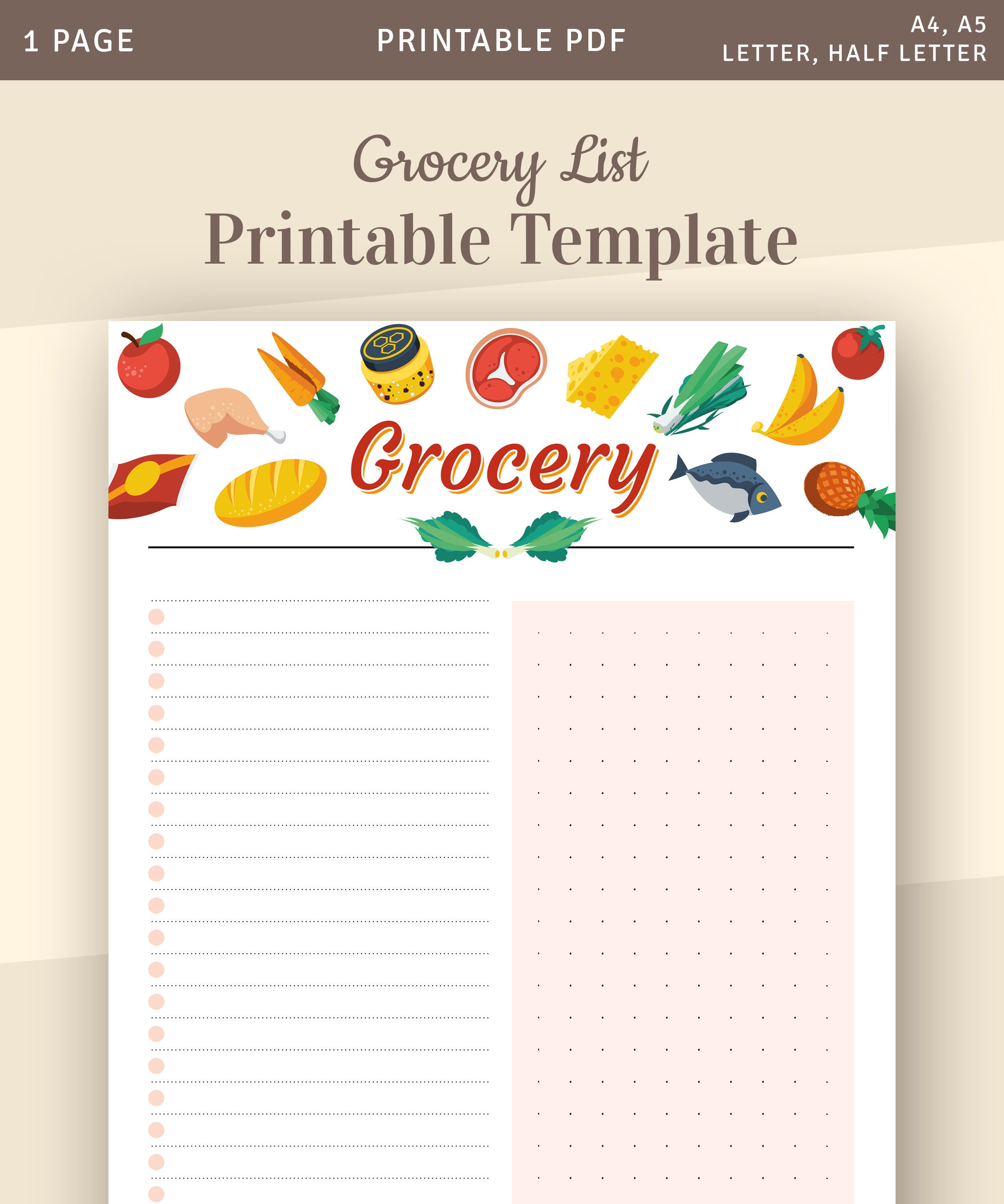 grocery list printable template blank shopping list instant etsy