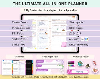 2026 + 2027 Ultimate Digital Planner or iPad, Android –  Customizable Hyperlinked PDF