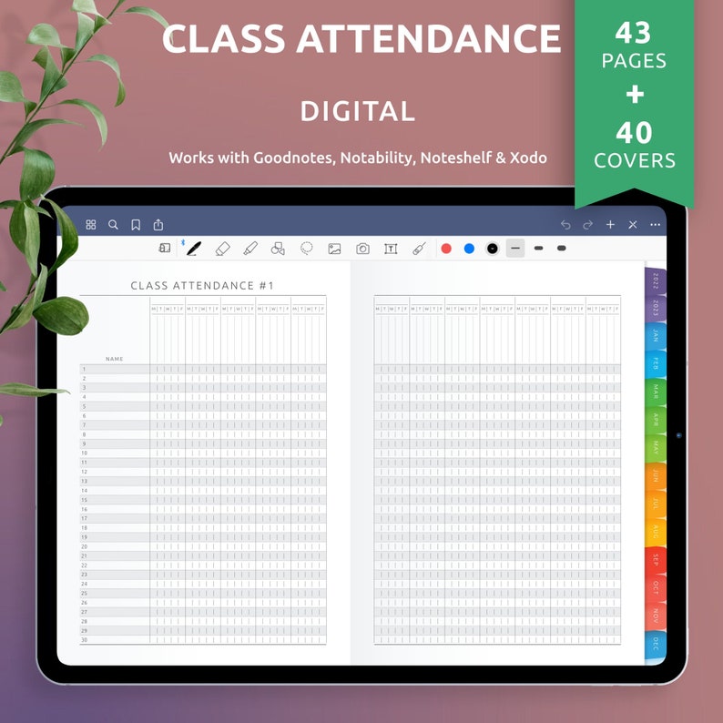 Digital Class Attendance Sheet, Custom Covers (goodnotes, Notability ...