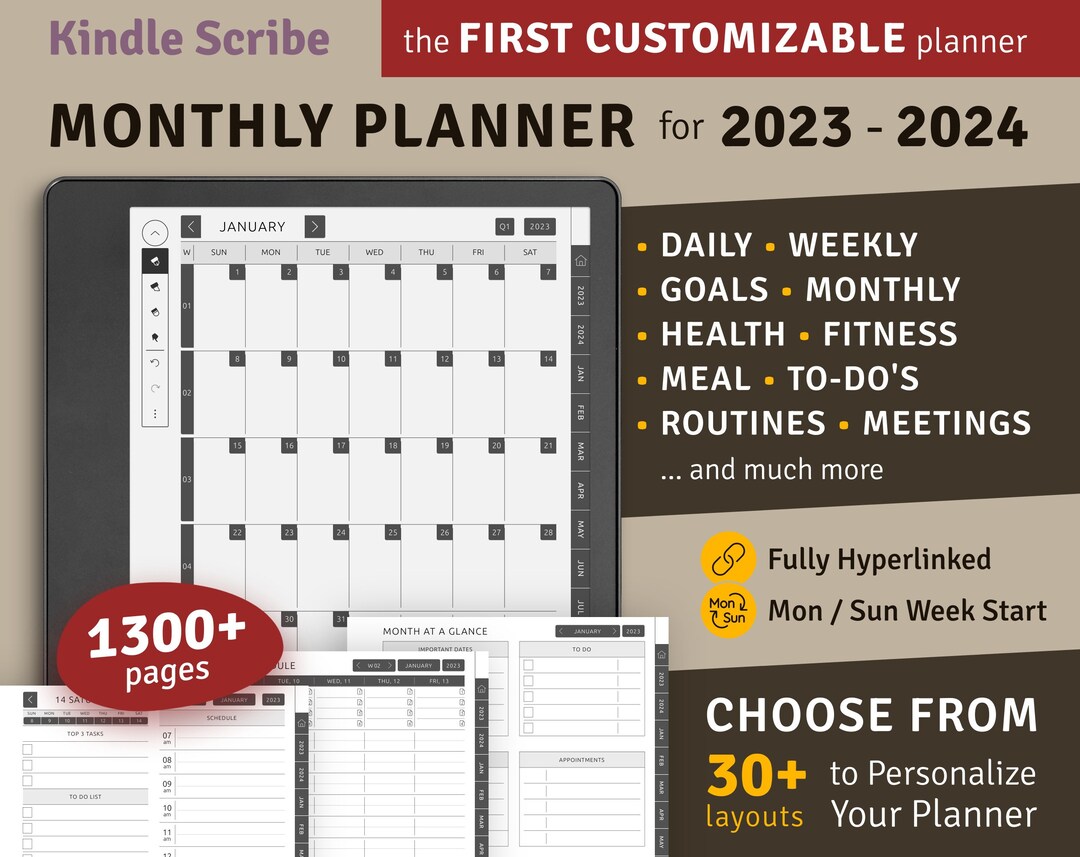 2024 2025 Kindle Scribe Monthly Planner, Hyperlinked Digital Planner Bundle, Digital Download