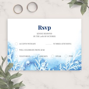 Modelo de cartão Rsvp de casamento de inverno gelado, cartão postal Rsvp de casamento para impressão, cartão de resposta editável, resposta gentil, PDF, JPG, PNG