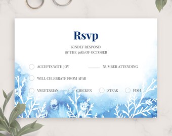 Frosty Winter Wedding Rsvp Card Template, Printable Wedding Rsvp Postcard, Editable Response Card, Kindly Reply, PDF, JPG, PNG