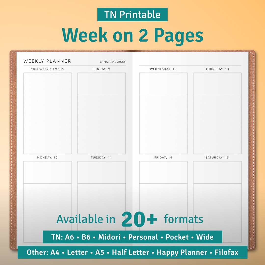 A6 TN Weekly Planner Template With Dotted Sections, Printable Travelers ...