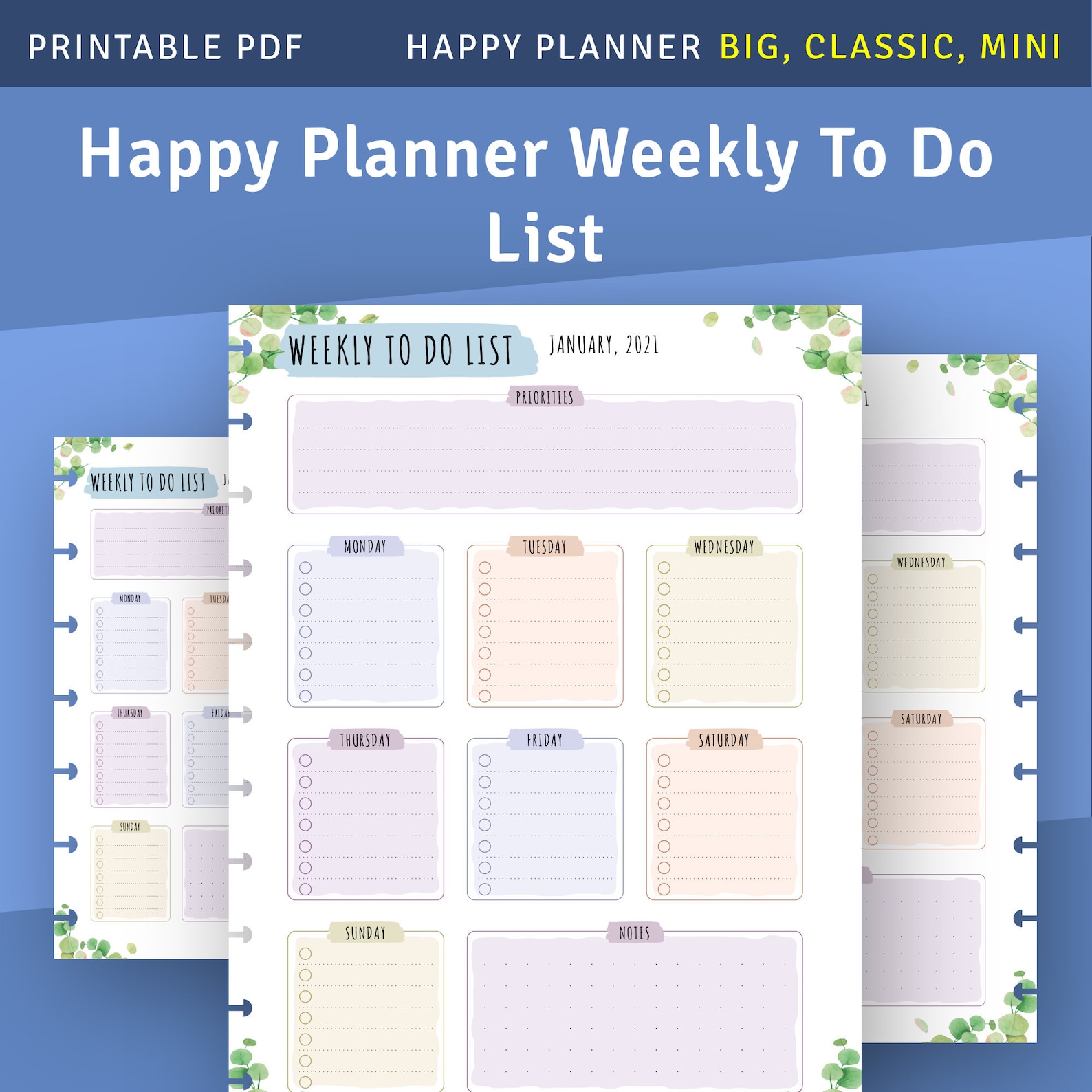 Cute Weekly to Do List Template for Happy Planner Classic / Big / Mini