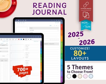 2026-2027 Reading Journal: Digital Planner for Goodnotes, Notability (Hyperlinked PDF)