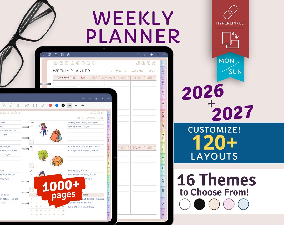 2026 + 2027 Weekly Digital Planner for Ipad, Android, Customizable ...