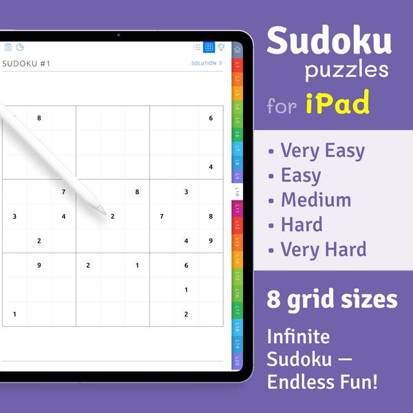 iPad Sudoku Book: 8 Grid Puzzles, All Levels (Hyperlinked PDF)