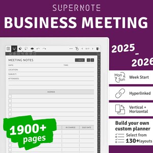 Supernote Business Meeting Notes: Hyperlinked Planner PDF