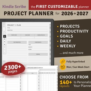 2026 + 2027 Project Planner for Kindle Scribe: Hyperlinked PDF Bundle