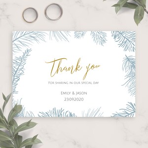 Fir Branch Winter Wedding Bedankkaart, Afdrukbare Bedankkaartsjabloon, Aangepaste bewerkbare Bedankkaart Downloadbare PDF, JPG, PNG