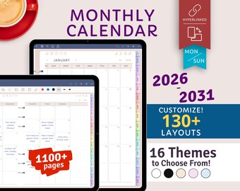 2026 - 2031 Digital Monthly Calendar: Hyperlinked Planner for Goodnotes, Notability (PDF)