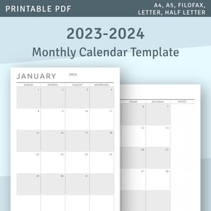 2024 - 2025 Monthly Calendar Printable Template, Download 2024 Calendar Monthly Printable, Monthly Two Page Planner Calendar Insert PDF