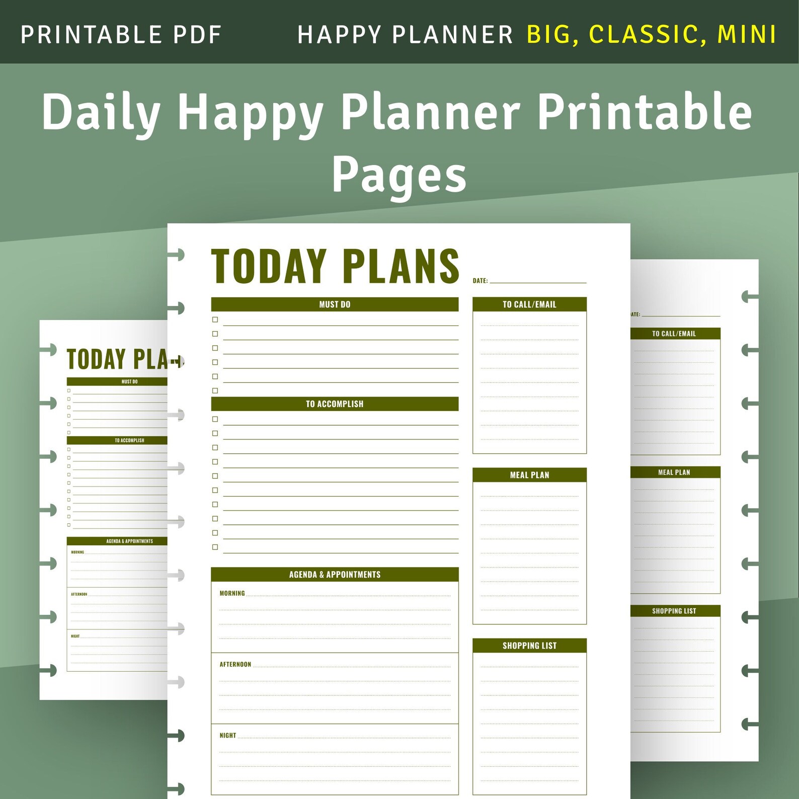 Daily Happy Planner Page With Agenda &amp; Appointments Printable - Etsy