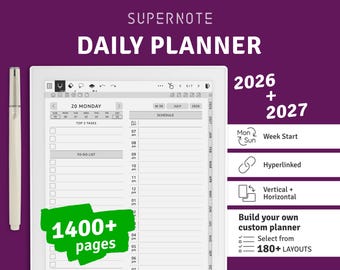 2026 + 2027 Supernote Daily Planner: Hyperlinked PDF Template