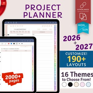 2026 + 2027 Digital Project Planner: Hyperlinked PDF for Goodnotes, Notability (Customizable)