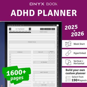 2025 - 2026 Onyx BOOX - ADHD Planner, Hyperlinked Digital Planner Bundle, Digital Download PDF Template for Boox Note Air Tablet