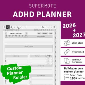 ADHD Planner 2026 + 2027, Digital Hyperlinked PDF for Supernote Tablets