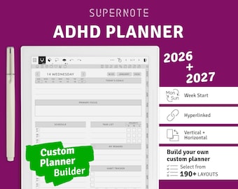 ADHD Planner 2026 + 2027, Digital Hyperlinked PDF for Supernote Tablets