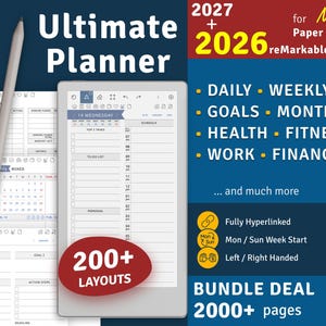 Ultimate Planner for reMarkable Paper Pro Move 2026 + 2027: Hyperlinked PDF