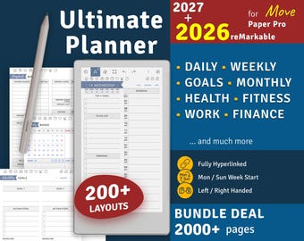 Ultimate Planner for reMarkable Paper Pro Move 2026 + 2027: Hyperlinked PDF
