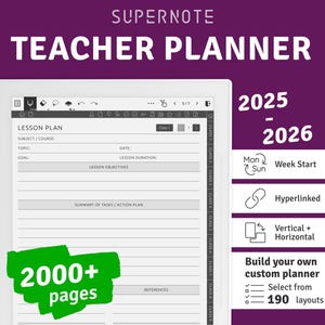 Supernote 教師用プランナー 2025 + 2026、デジタルハイパーリンク PDF、Supernote A5X / A6X テンプレート