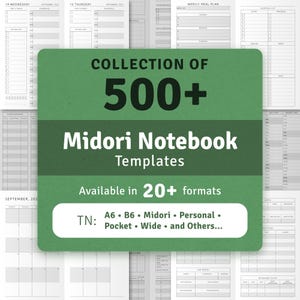 2025+2026 Midori Notebook Inserts Collection, 500+ Printable Planner Templates Set: Daily, Weekly, Monthly, Student, Budget, Work & Business