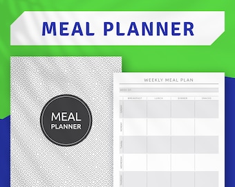 Weekly Meal Planner with Grocery List, Printable Menu Plan Binder, Favorite Breakfast, Lunch, Dinner Recipe List, Kitchen Stationary Inserts