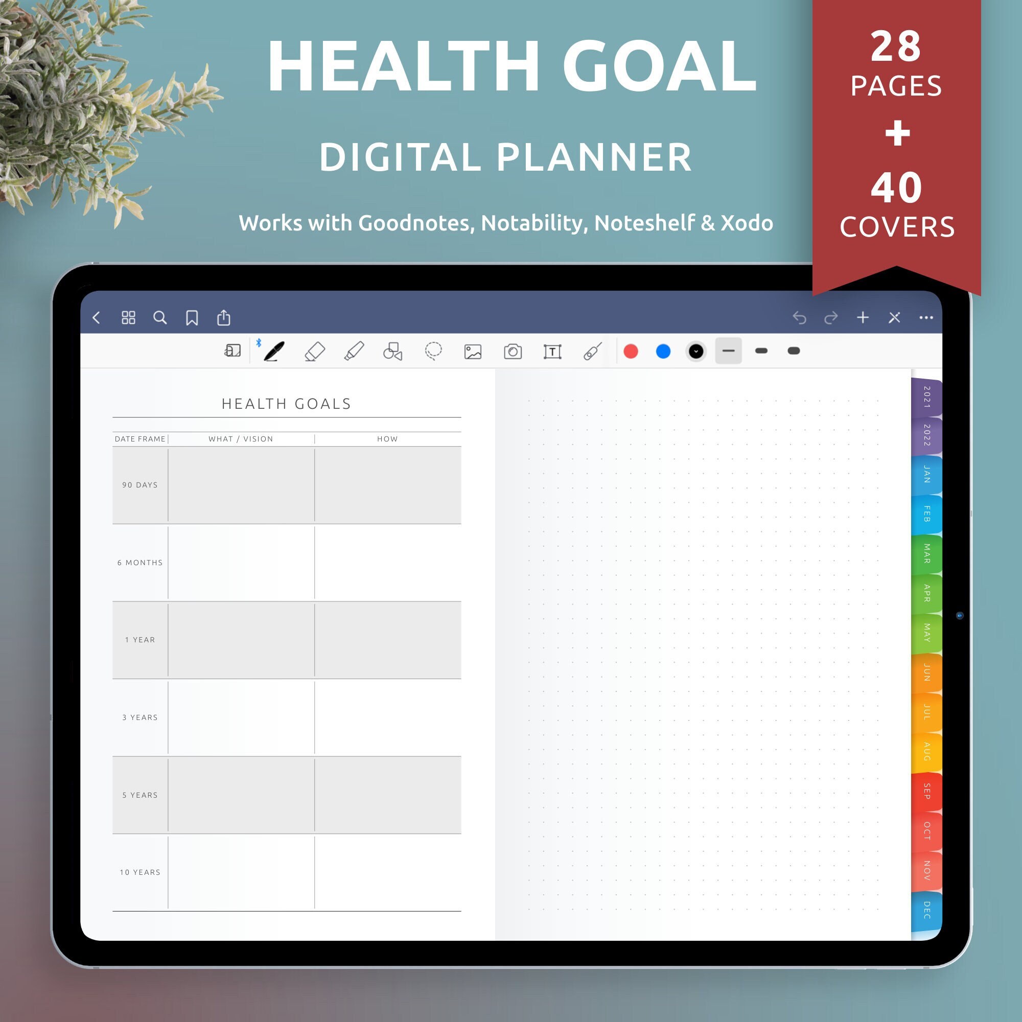 Health Goal Planner Digital Template for Goodnotes / Notability ...