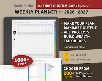 Kindle Scribe Weekly Planner 2026 + 2027: Hyperlinked Digital PDF Template (Digital Download)