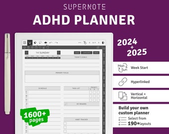 Supernote ADHD Planner 2024 - 2025, Digital Hyperlinked PDF, Supernote A5X / A6X Templates